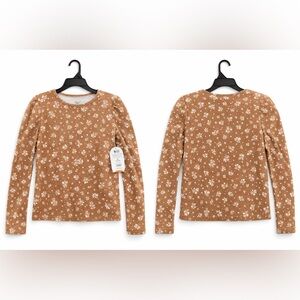 Wonder Nation Floral Ribbed Long Sleeve Top Kids XL 14/16